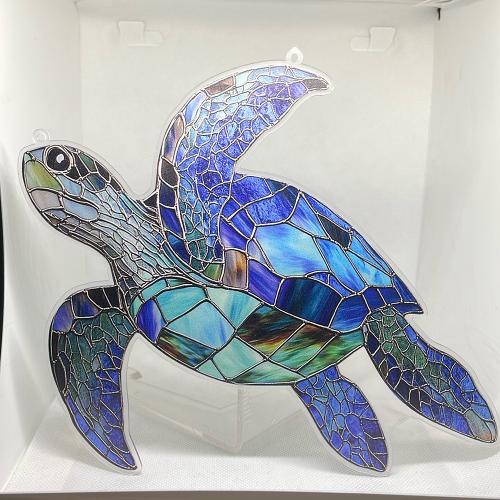Suncatcher Acrylic Blue Sea Turtle Decorative Faux Stained Glass Decor New Gifts